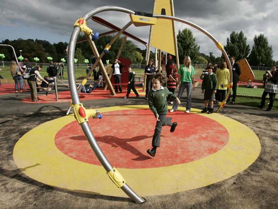 Local school pupils tests out the brand new i.play at Rivermead Park, Reading